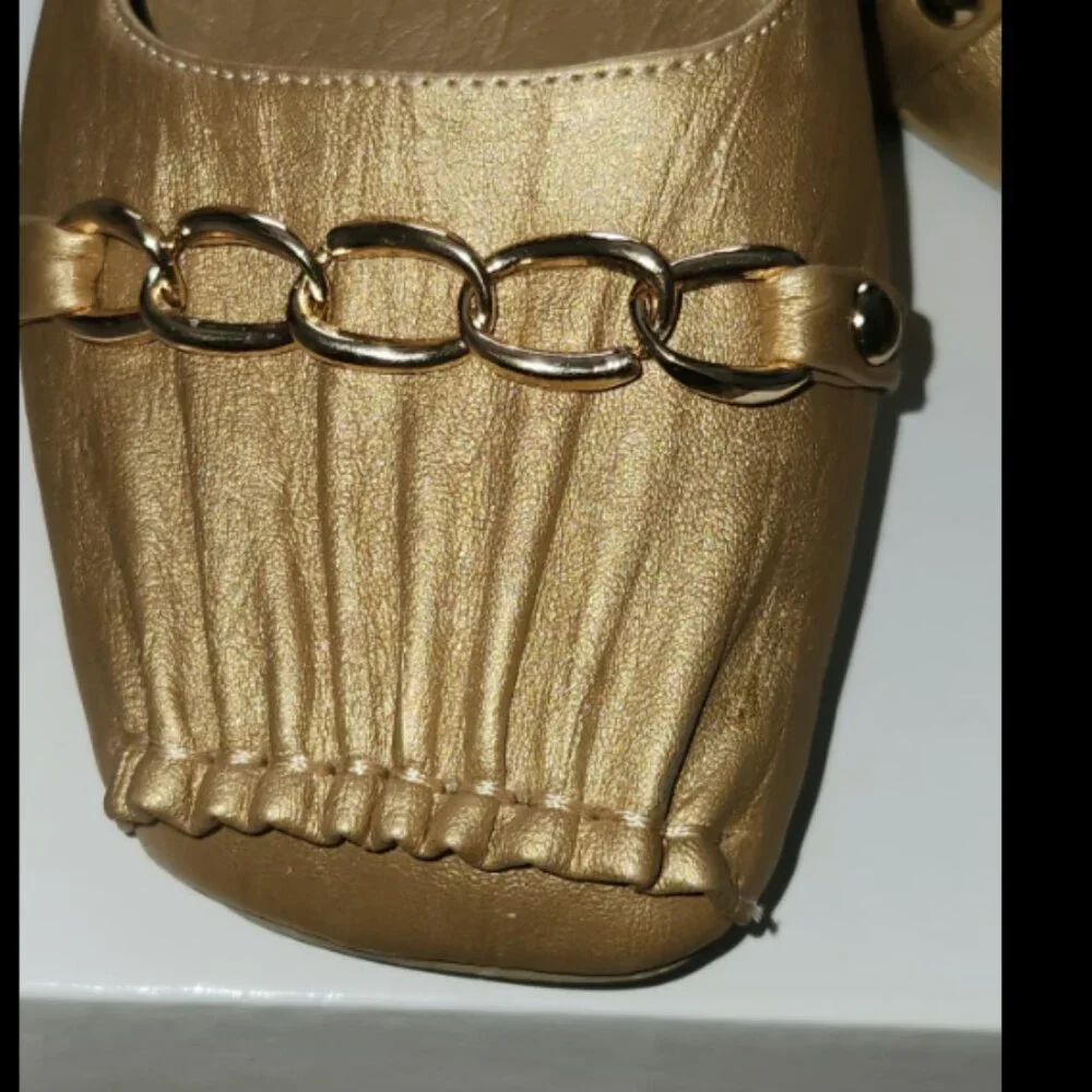 Gold Vintage Ashro Pleated Slip On Flats Size 8W - Picture 2 of 4